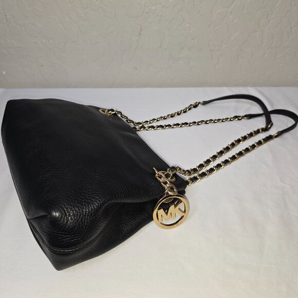 Michael Kors Jet Set Gold Chain Black Pebble Grain Leather Medium Shoulder Bag - Picture 12 of 13